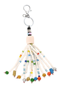 White Beaded Tassel Bag Charm