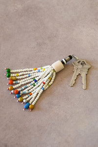 White Beaded Tassel Bag Charm
