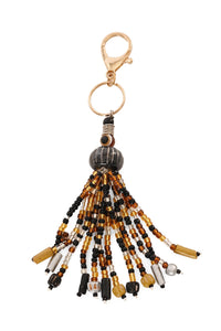 Black and Amber Beaded Tassel Bag Charm