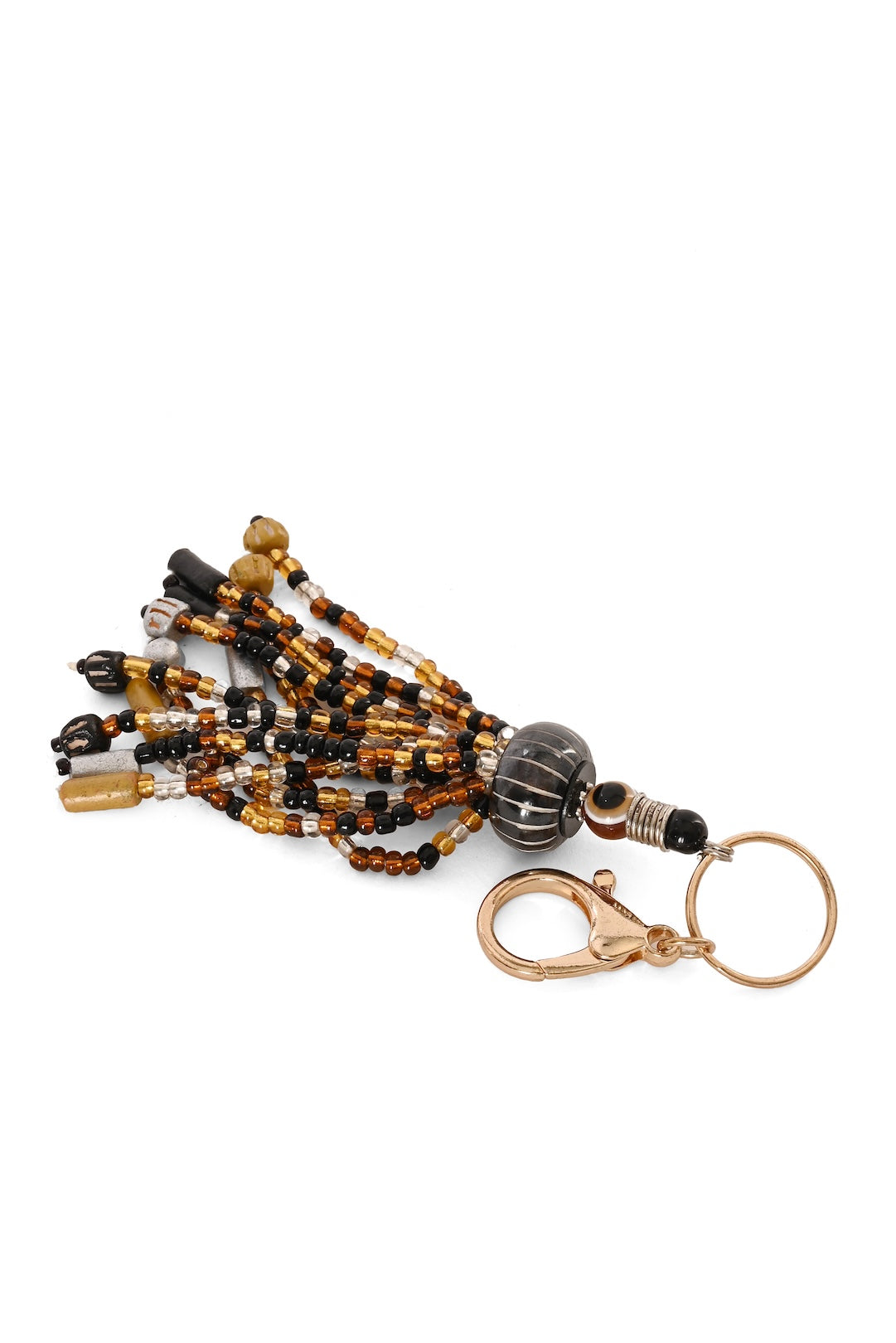 Black and Amber Beaded Tassel Bag Charm