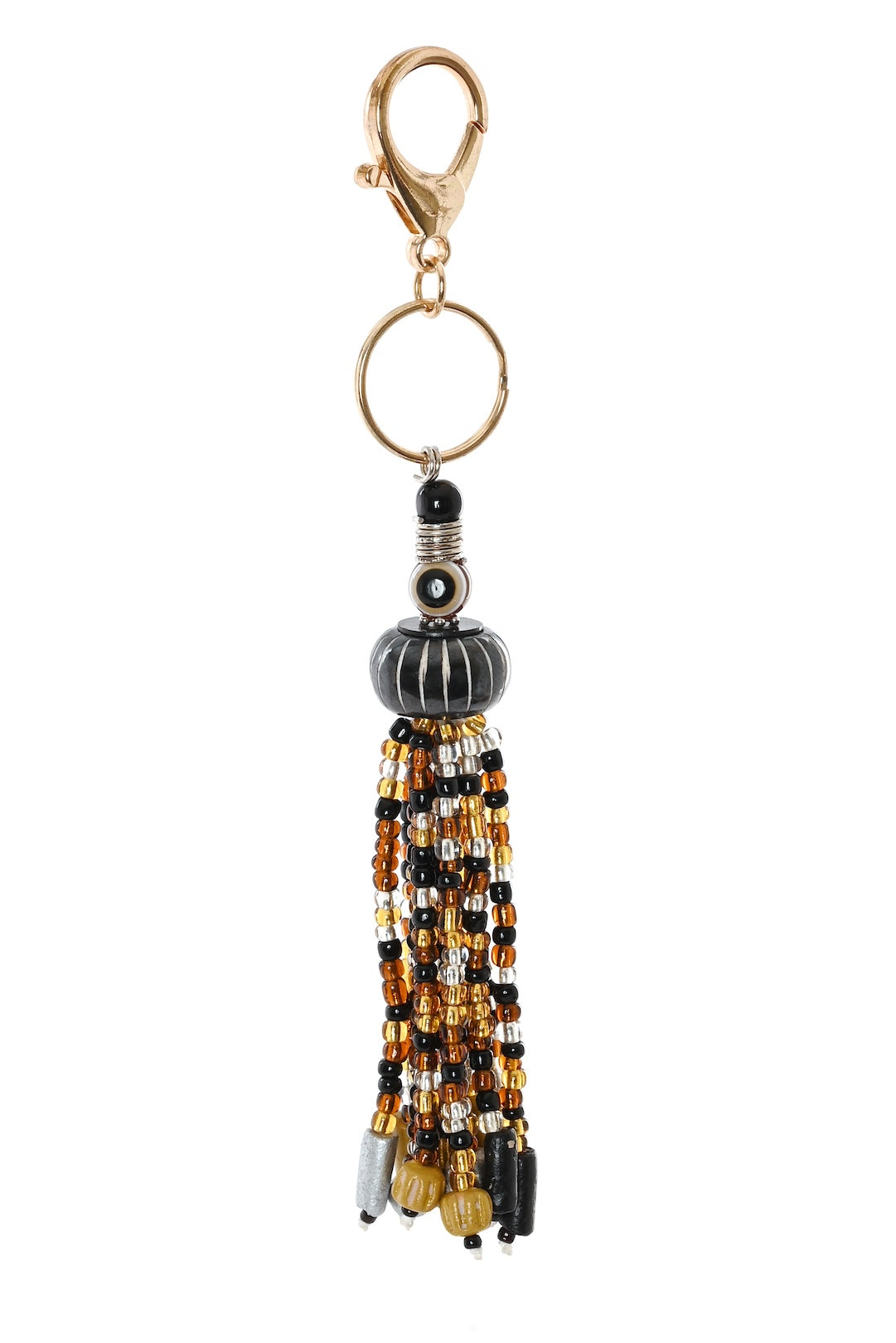 Black and Amber Beaded Tassel Bag Charm