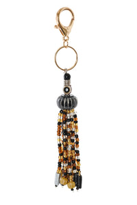 Black and Amber Beaded Tassel Bag Charm