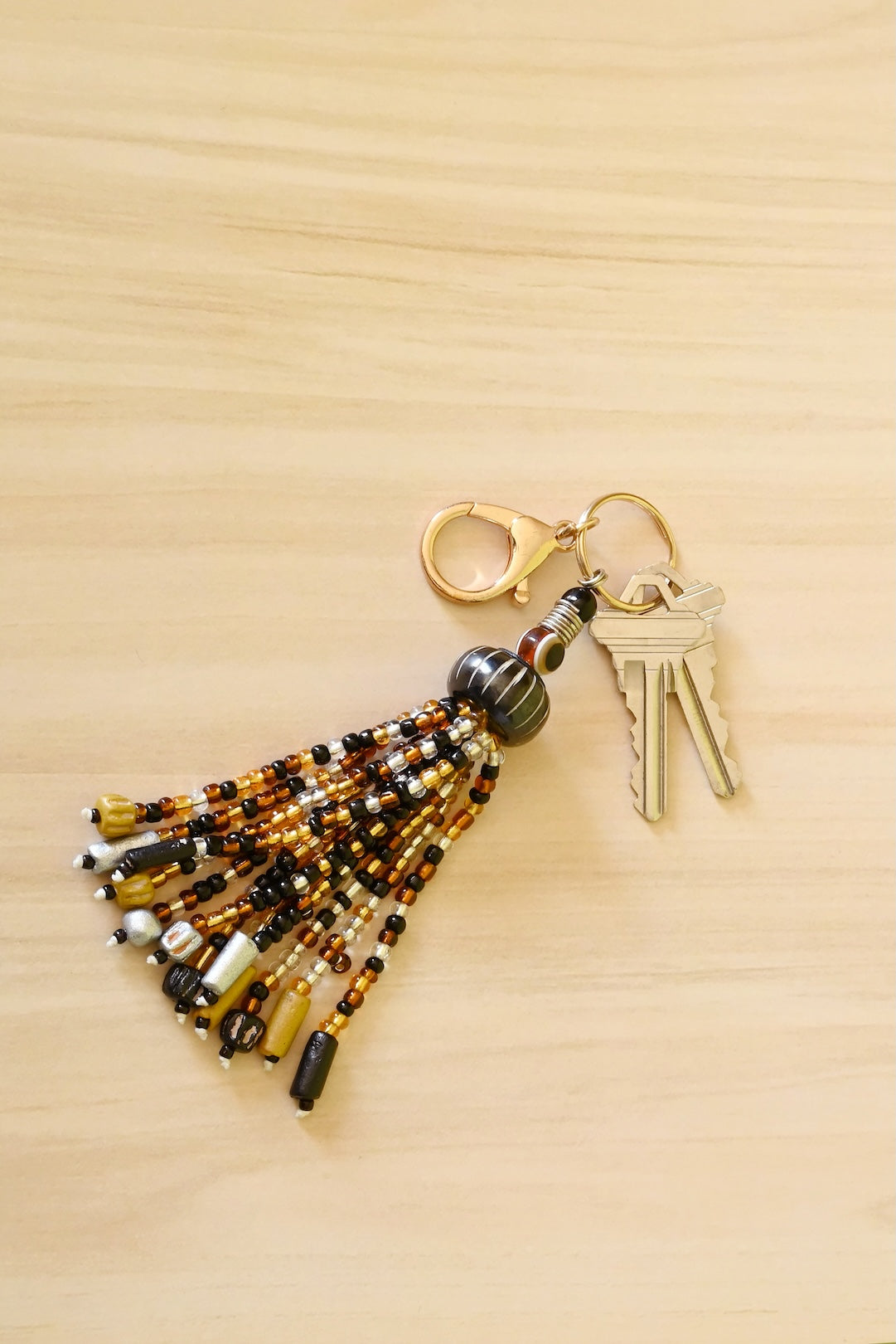 Black and Amber Beaded Tassel Bag Charm