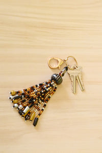 Black and Amber Beaded Tassel Bag Charm