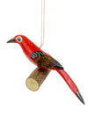 Set of Four Wooden Bird on Perch Ornaments