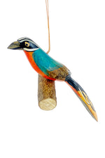 Set of Four Wooden Bird on Perch Ornaments