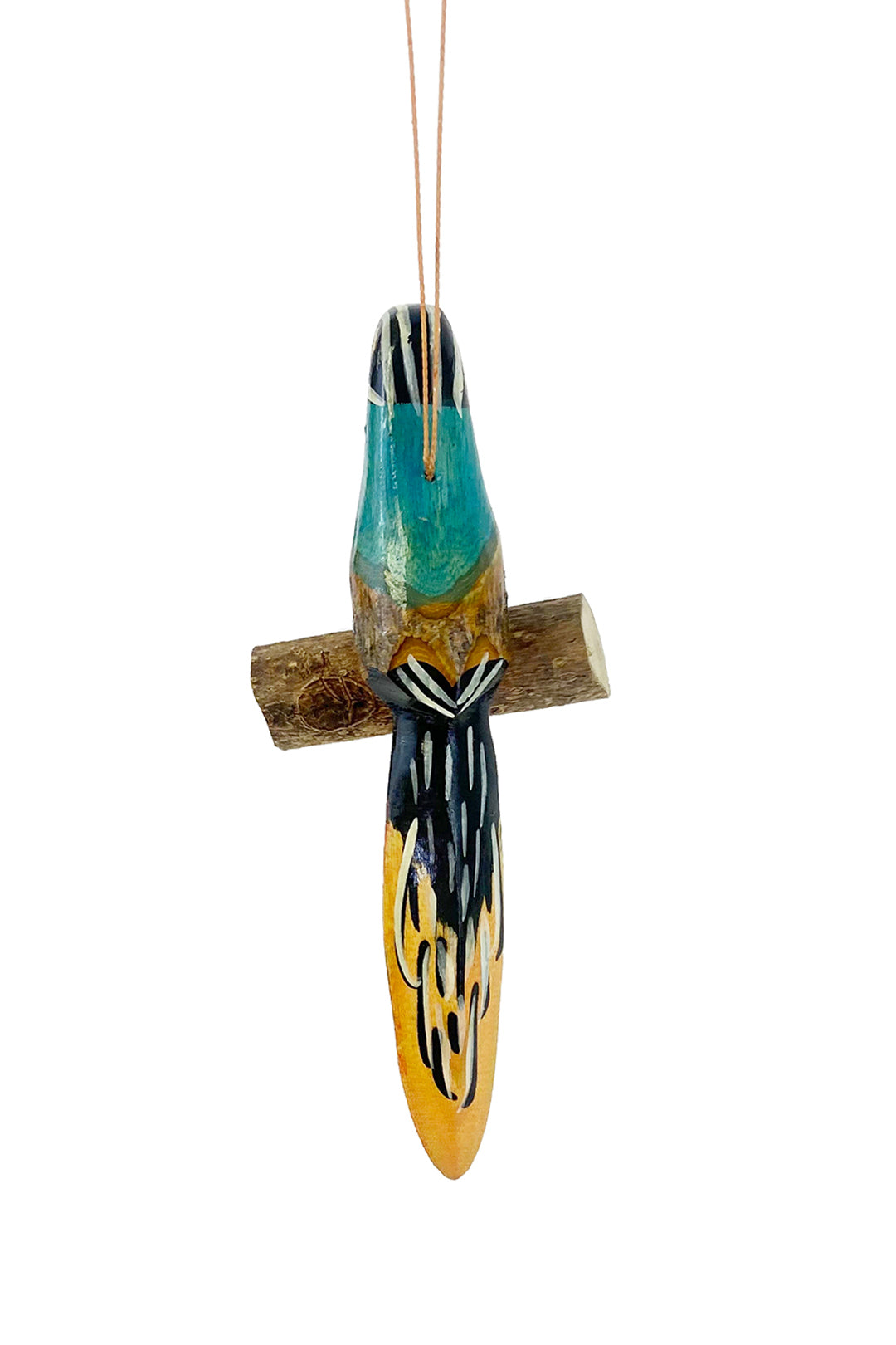Set of Four Wooden Bird on Perch Ornaments – African Modern