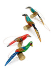 Set of Four Wooden Bird on Perch Ornaments