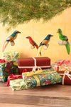 Set of Four Wooden Bird on Perch Ornaments