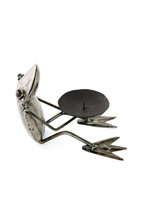 Metal Candle Holding Frog Sculpture