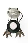 Metal Candle Holding Frog Sculpture