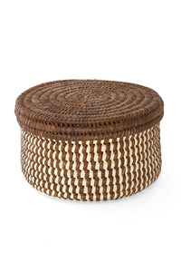Turkana Brown and Natural Lidded Sewing Basket