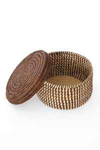Turkana Brown and Natural Lidded Sewing Basket