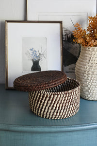 Turkana Brown and Natural Lidded Sewing Basket