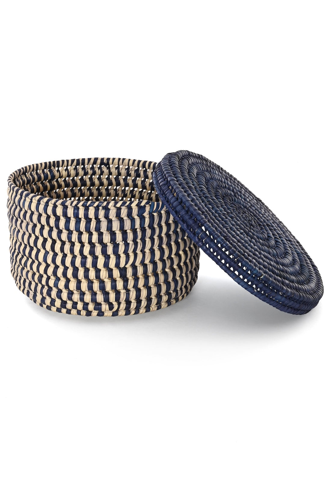 Turkana Blue and Natural Lidded Sewing Basket