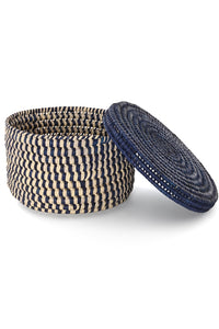 Turkana Blue and Natural Lidded Sewing Basket