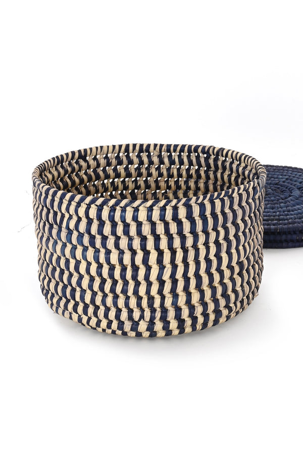 Turkana Blue and Natural Lidded Sewing Basket