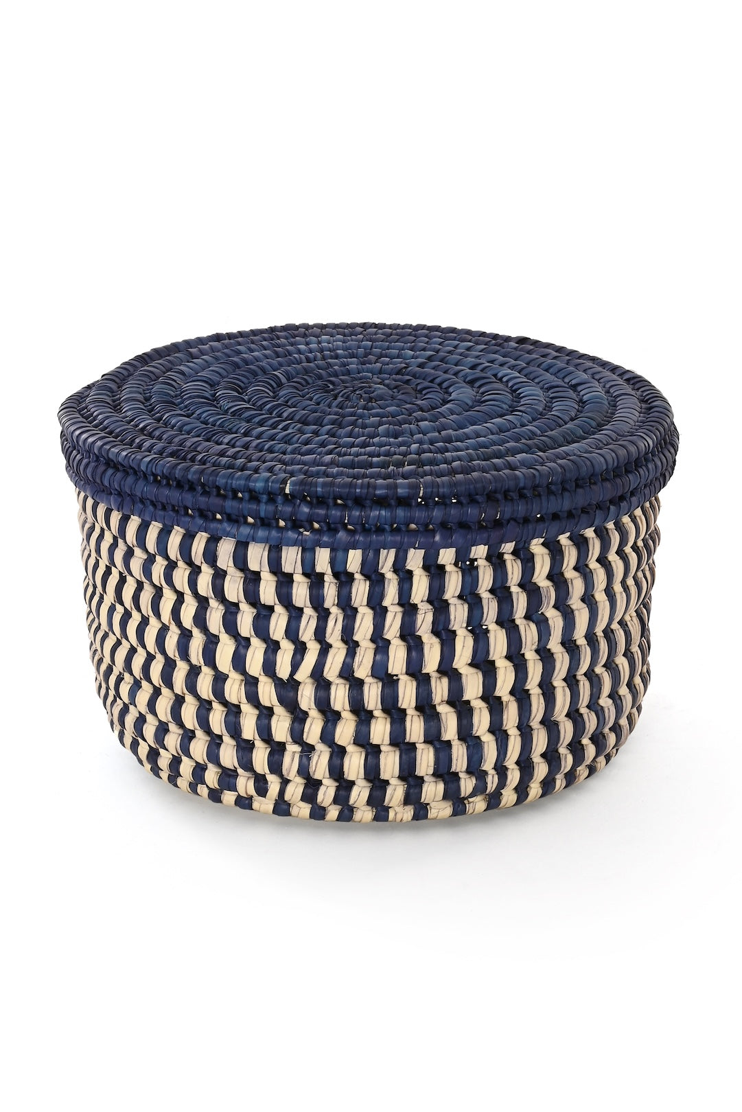 Turkana Blue and Natural Lidded Sewing Basket
