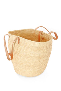 Woven Palm Basket Tote with Leather