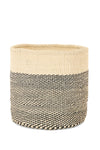 Large Charcoal Gray and Cream Twill Sisal Bin Basket