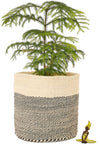 Large Charcoal Gray and Cream Twill Sisal Bin Basket