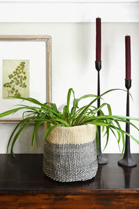 Medium Charcoal Gray and Cream Twill Sisal Bin Basket