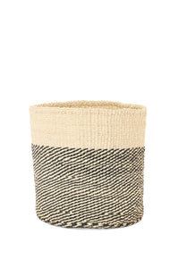 Medium Charcoal Gray and Cream Twill Sisal Bin Basket