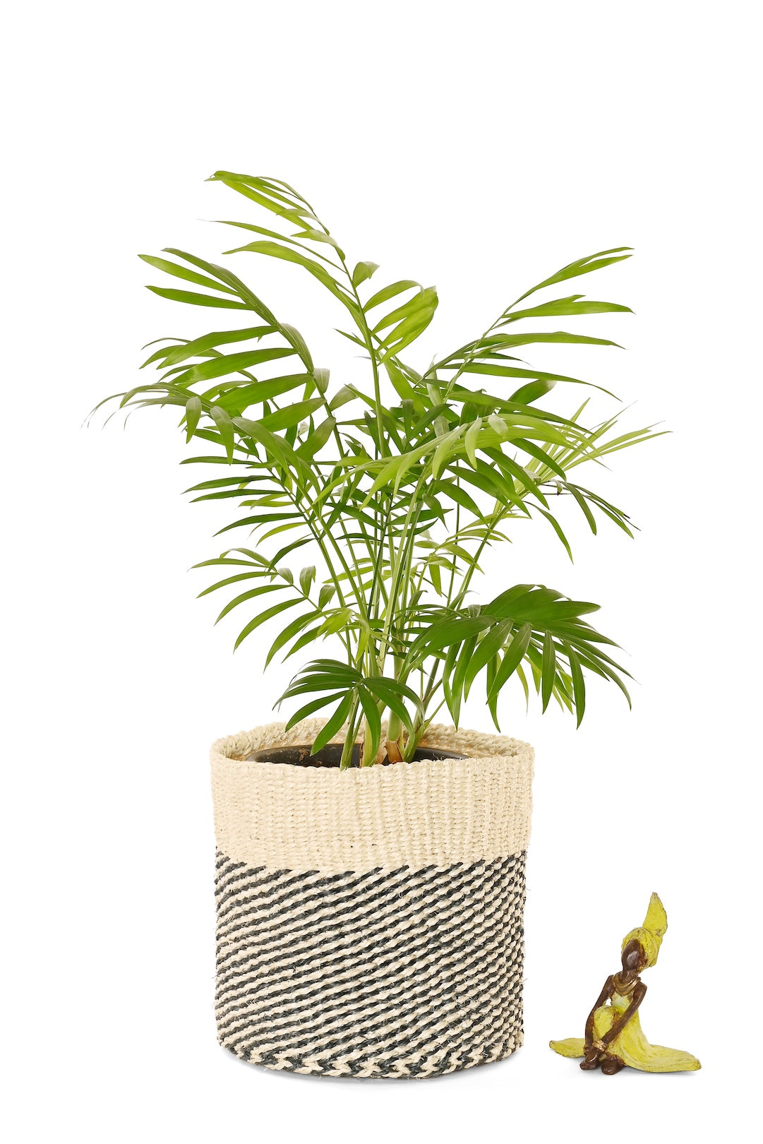 Small Charcoal Gray and Cream Twill Sisal Bin Basket