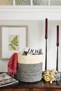 Large Black and Cream Twill Sisal Bin Basket