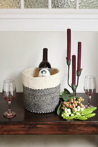Medium Black and Cream Twill Sisal Bin Basket
