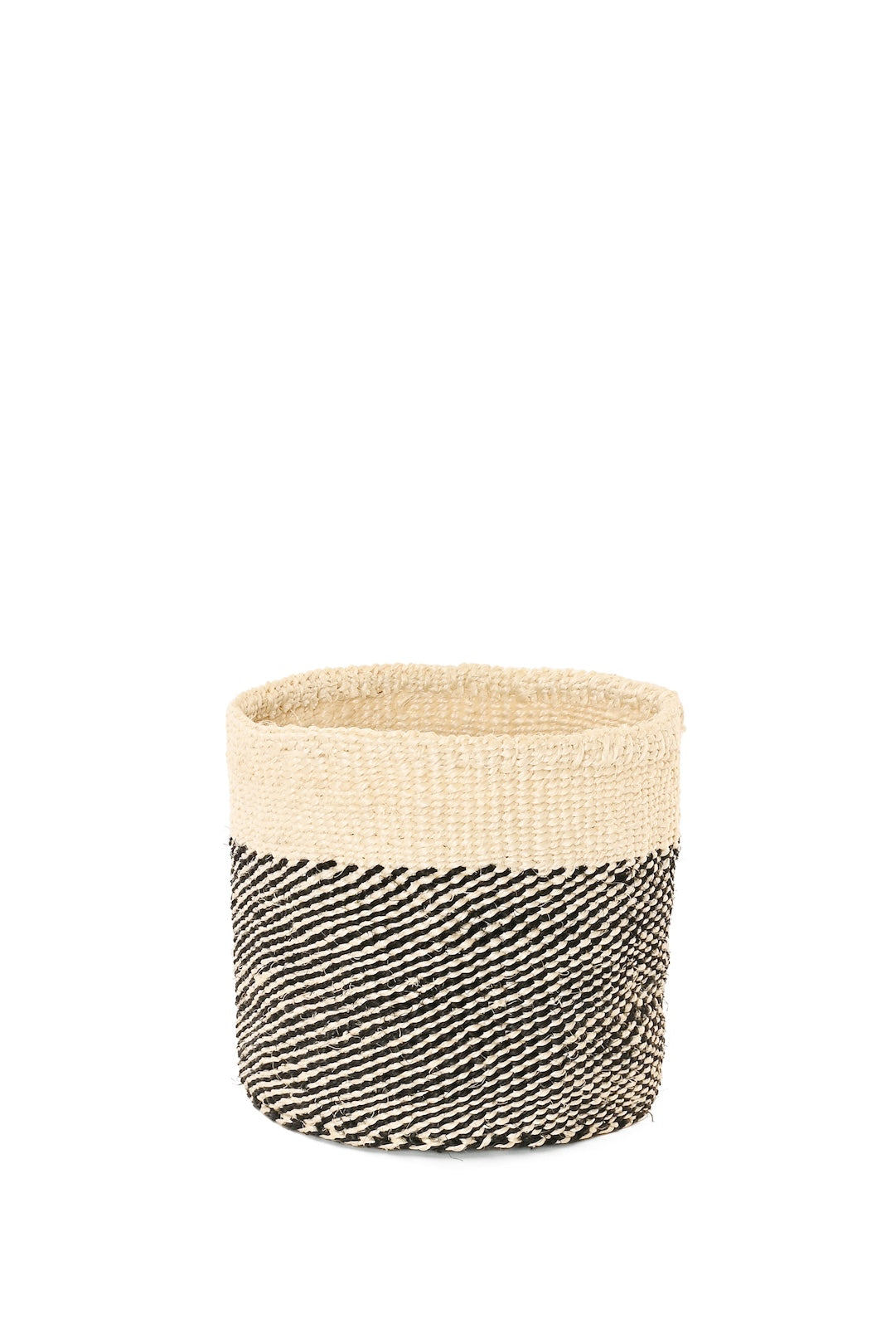 Small Black and Cream Twill Sisal Bin Basket