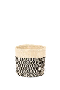 Small Black and Cream Twill Sisal Bin Basket