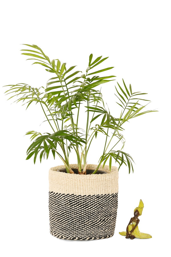 Small Black and Cream Twill Sisal Bin Basket