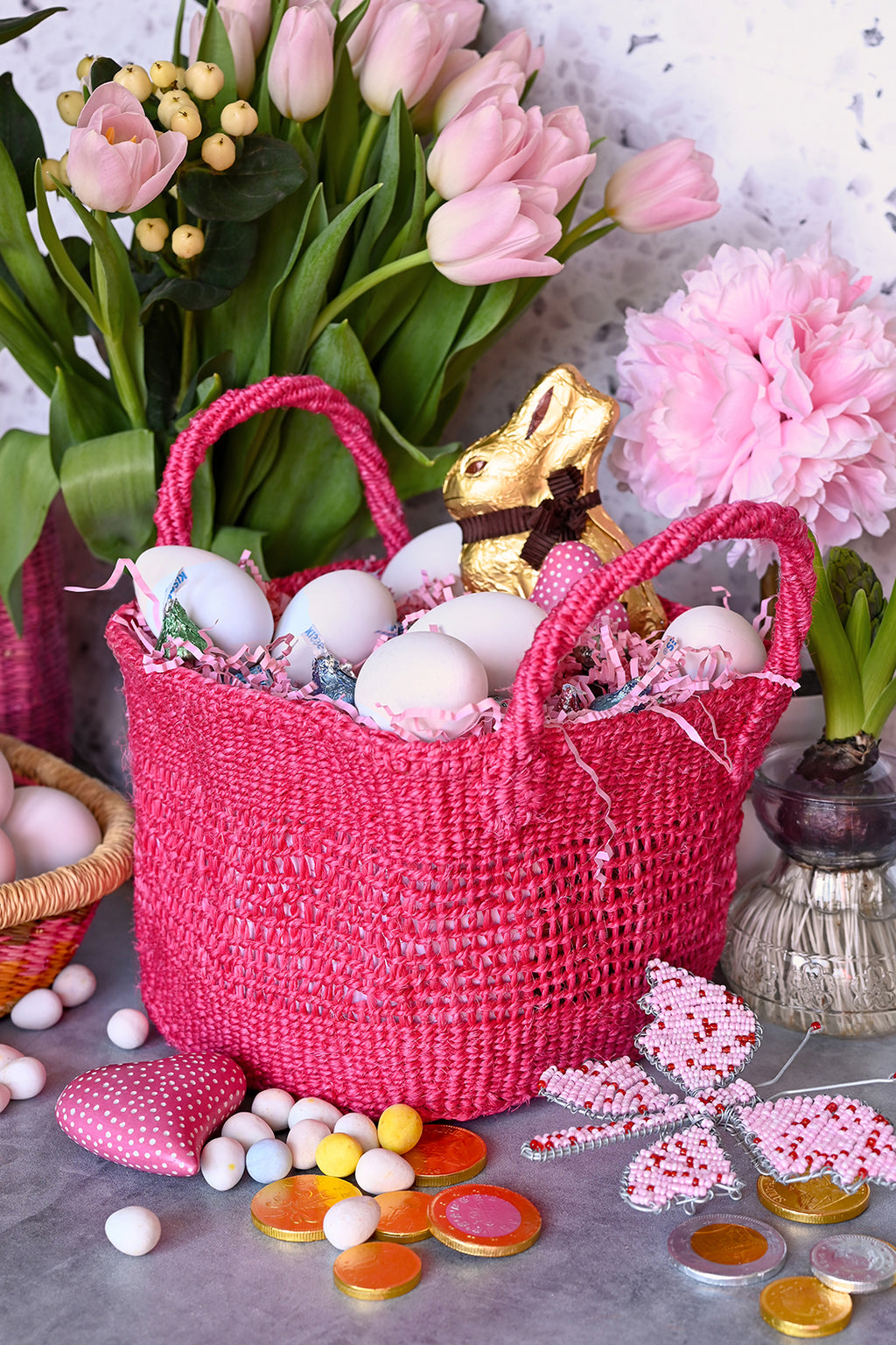 Pink Lace Weave Square Sisal Baskets