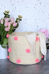 Natural Sisal Bin with Pink Pom Poms
