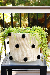 Natural Sisal Bin with Black Polka Dots