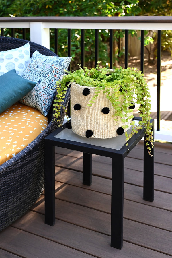 Natural Sisal Bin with Black Polka Dots