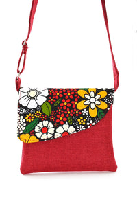Red Jute & African Print Crossbody Bag