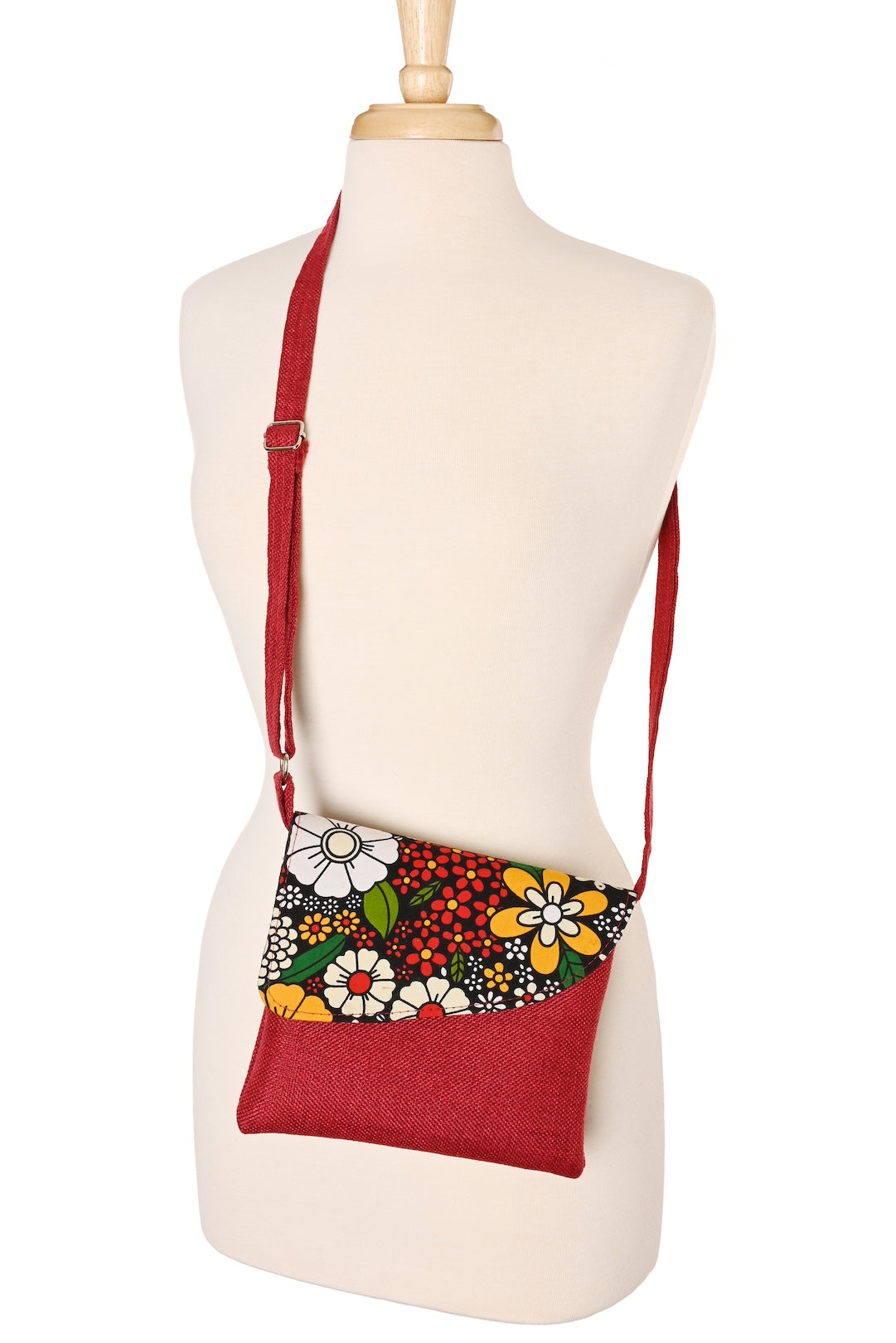 Red Jute & African Print Crossbody Bag
