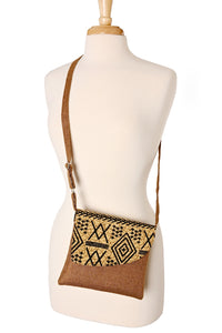 Brown Jute & African Print Crossbody Bag