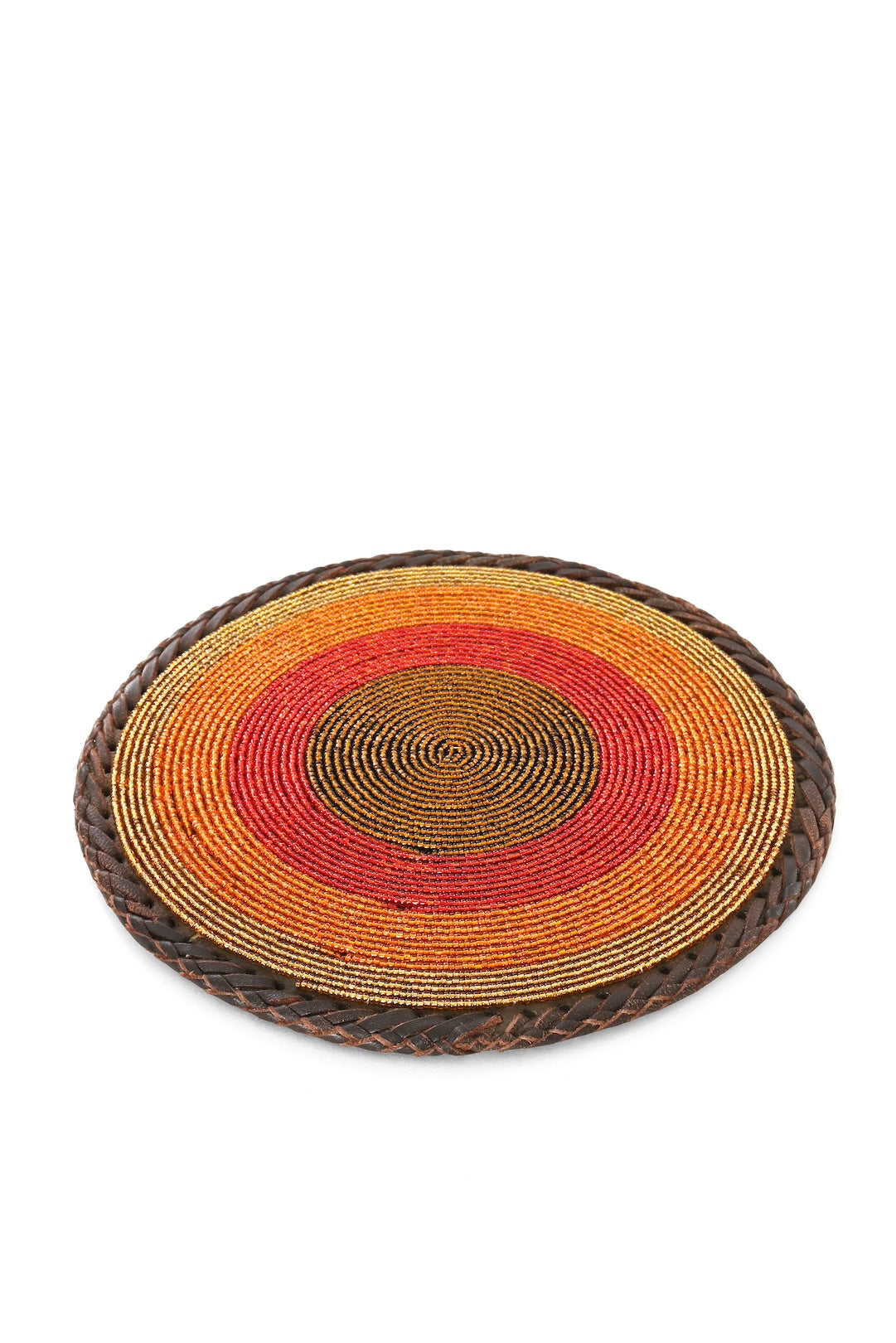 Red and Gold Beaded Leather Trivet