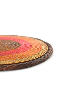 Red and Gold Beaded Leather Trivet