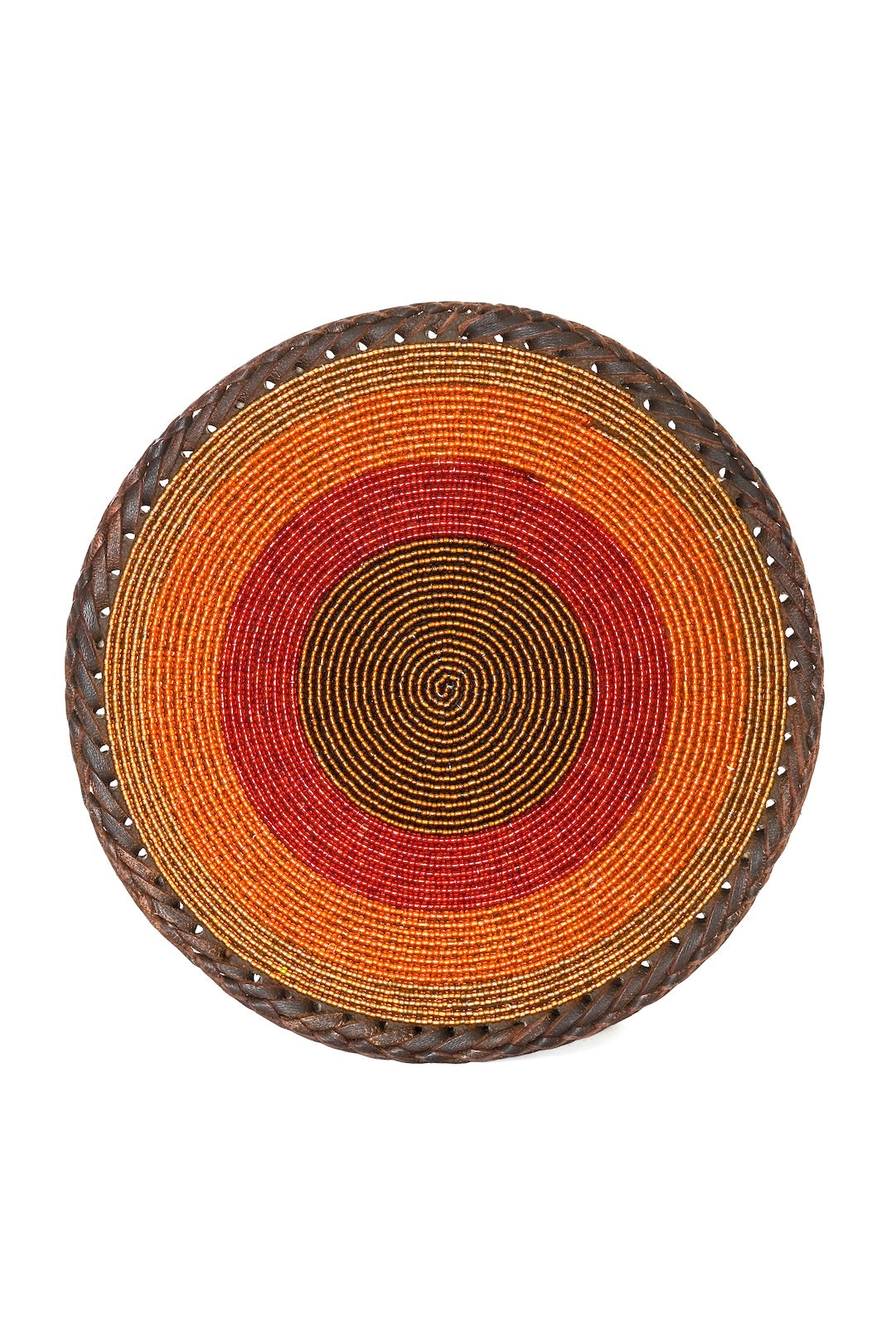 Red and Gold Beaded Leather Trivet