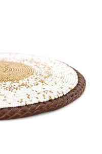 White and Gold Beaded Leather Trivet