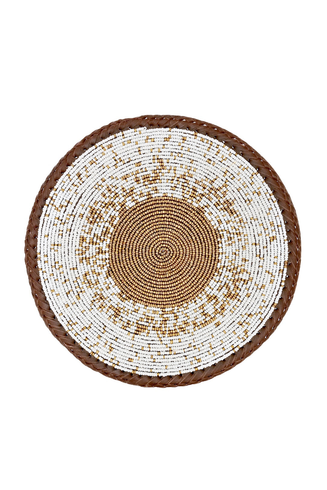 White and Gold Beaded Leather Trivet