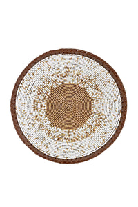 White and Gold Beaded Leather Trivet