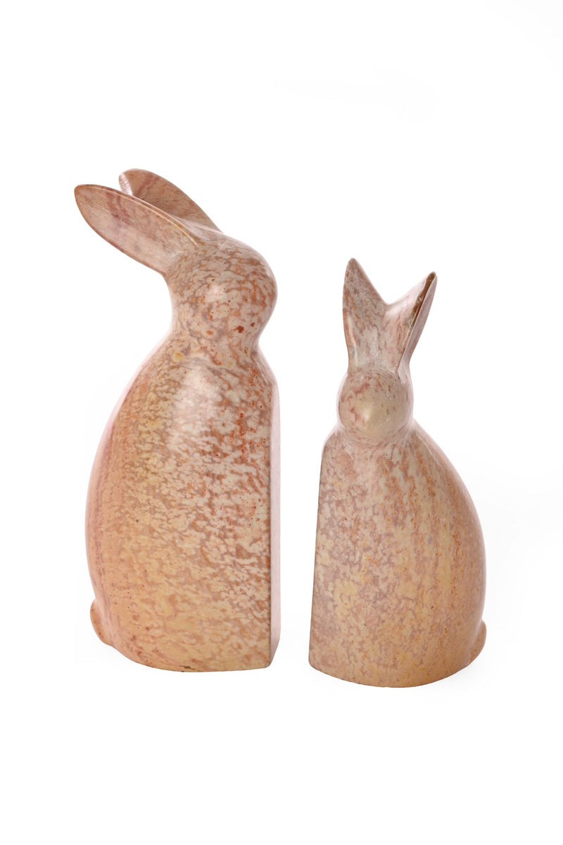 Pink Marbled Soapstone Pair of Bunnies