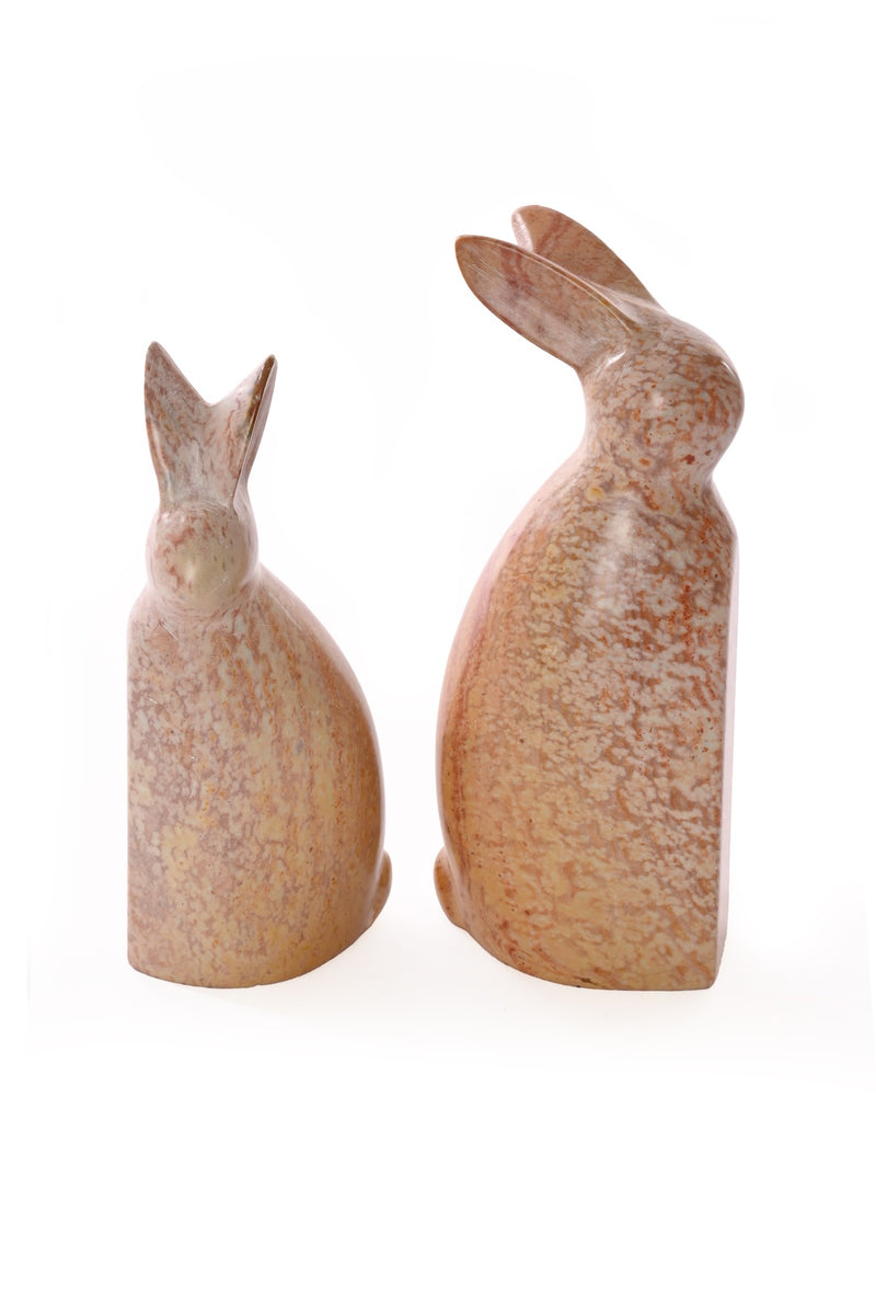 Pink Marbled Soapstone Pair of Bunnies