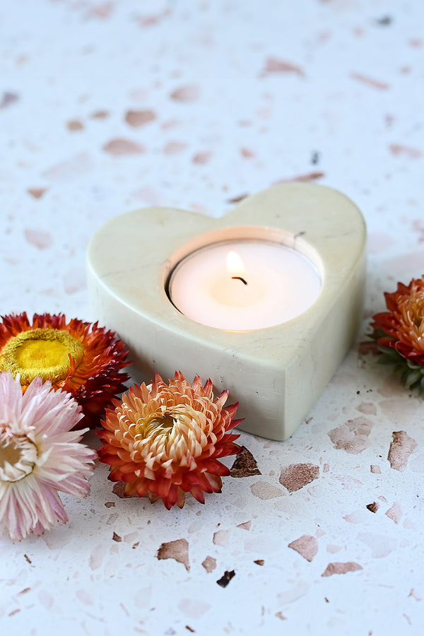 Natural Soapstone Heart Tea Light Candle Holder  - Valentine's Day Gifts