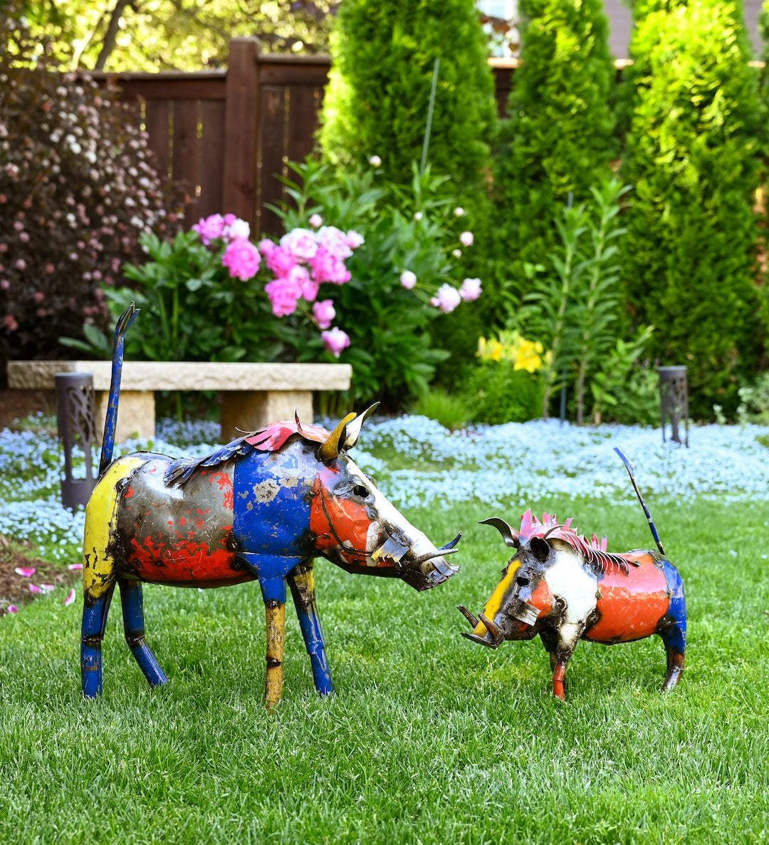 Colorful Recycled Oil Drum Warthog Sculpture